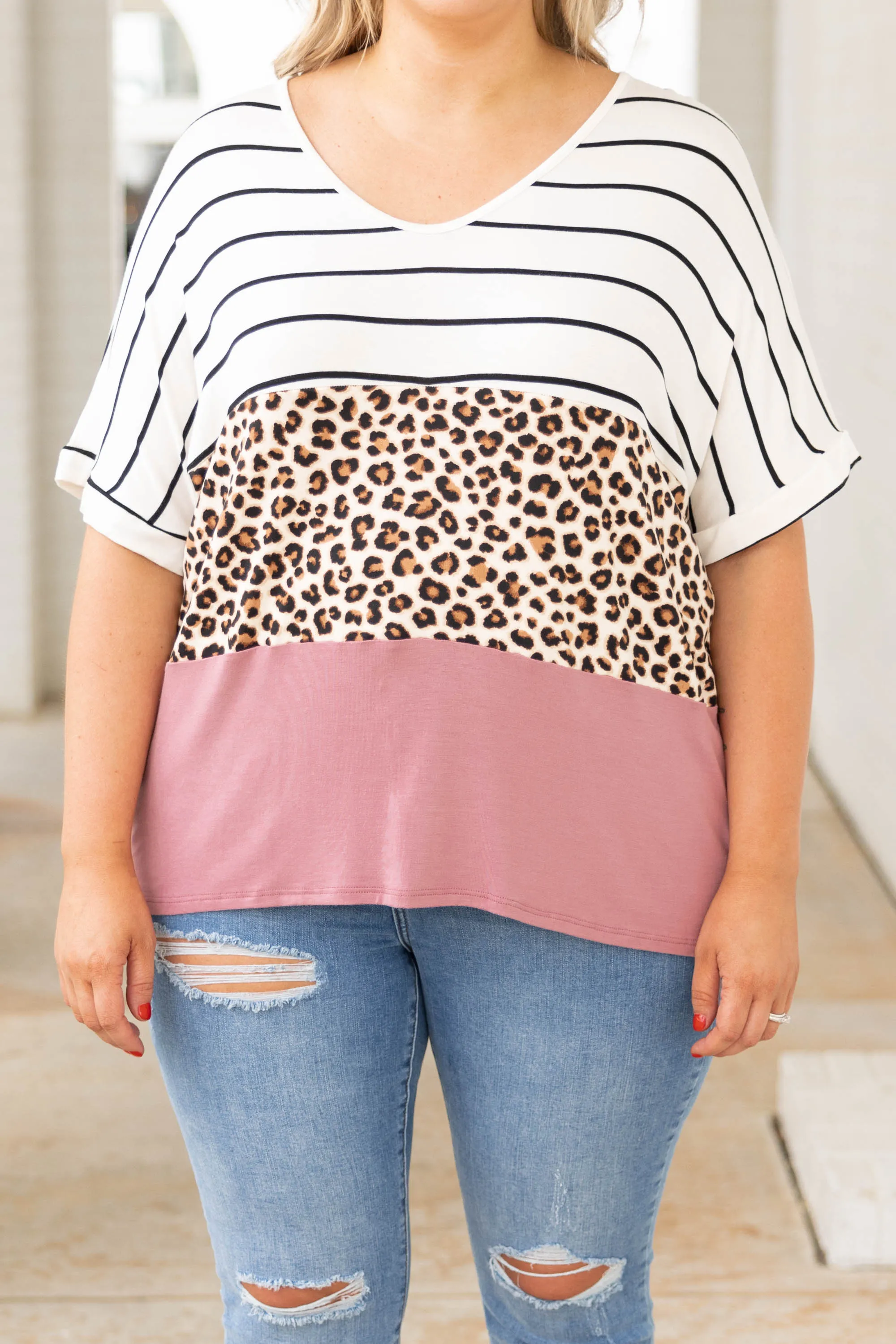 Air Kisses Top, White/Taupe/Blush