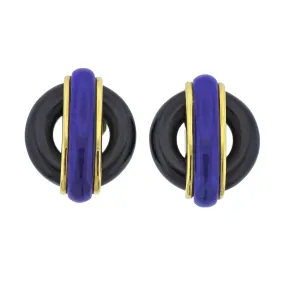 Aldo Cipullo 1970s Onyx Lapis Gold Earrings