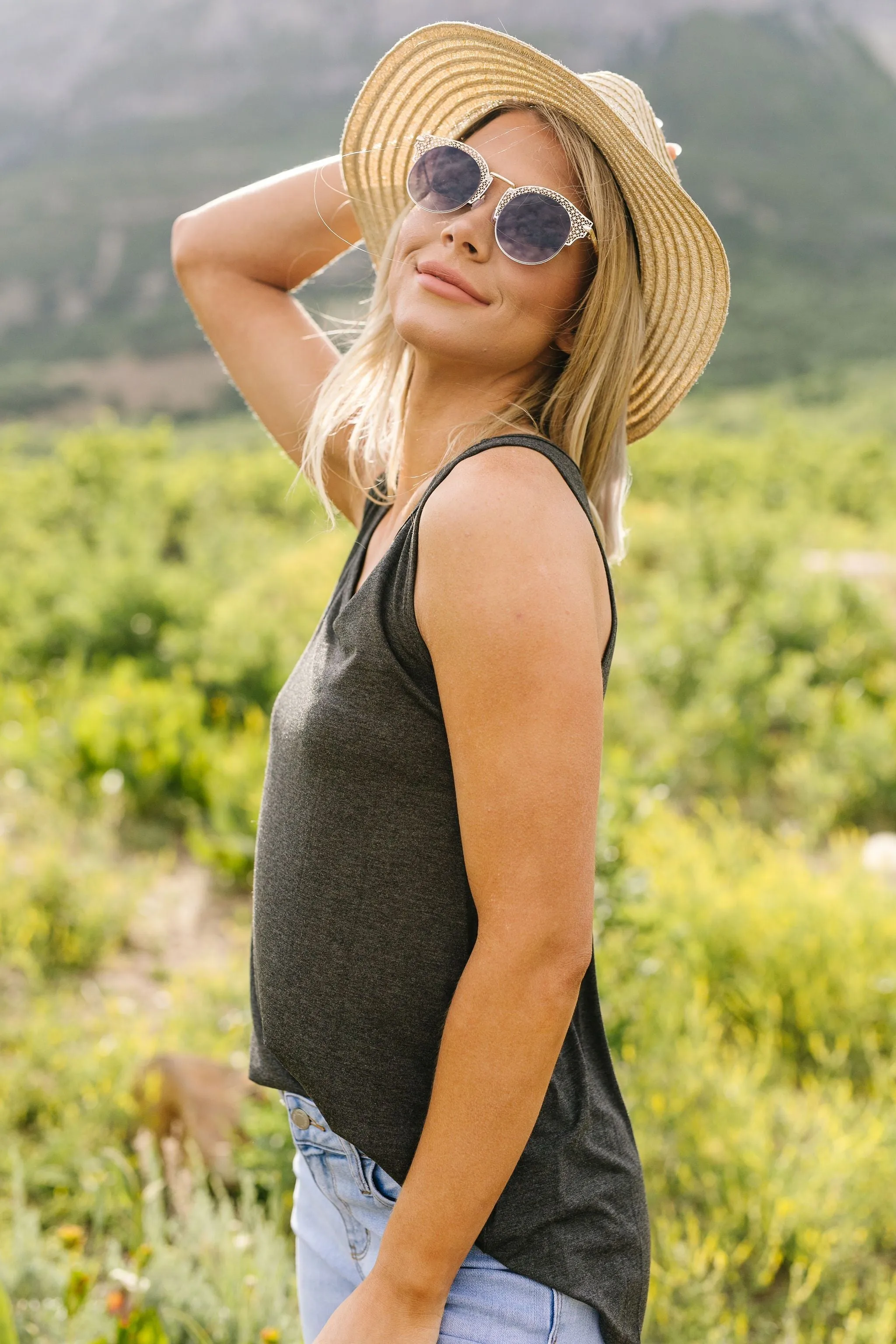 All Day Tank In Charcoal - On hand