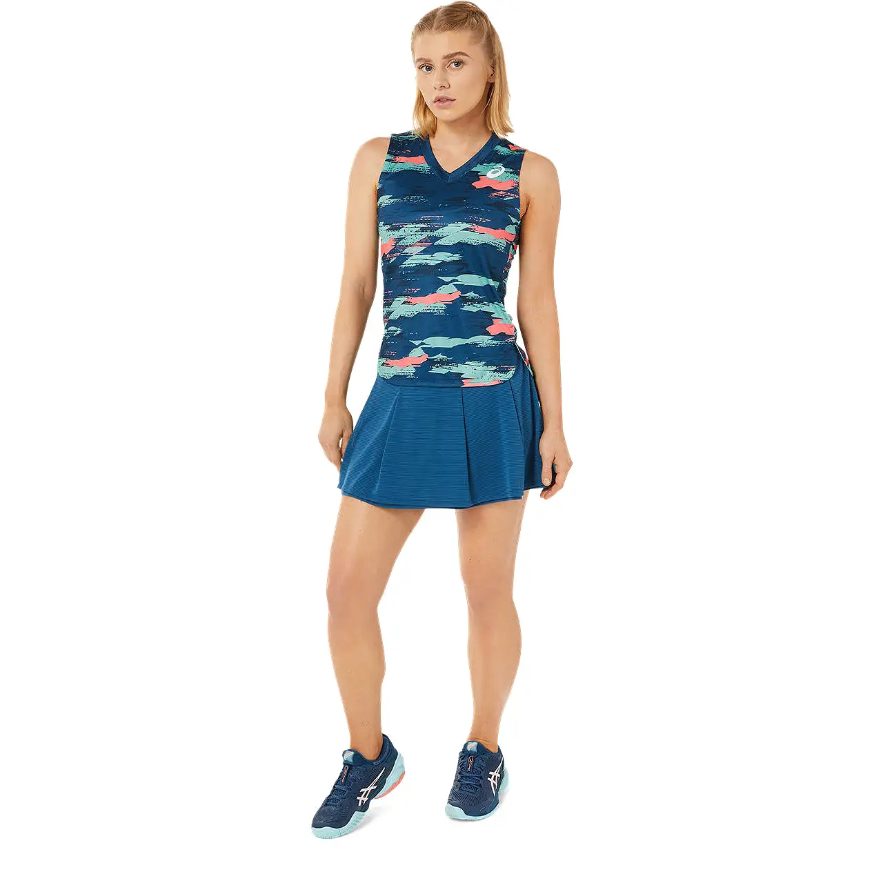 Asics Tank Top Match Graphic Dames Indigo Blauw