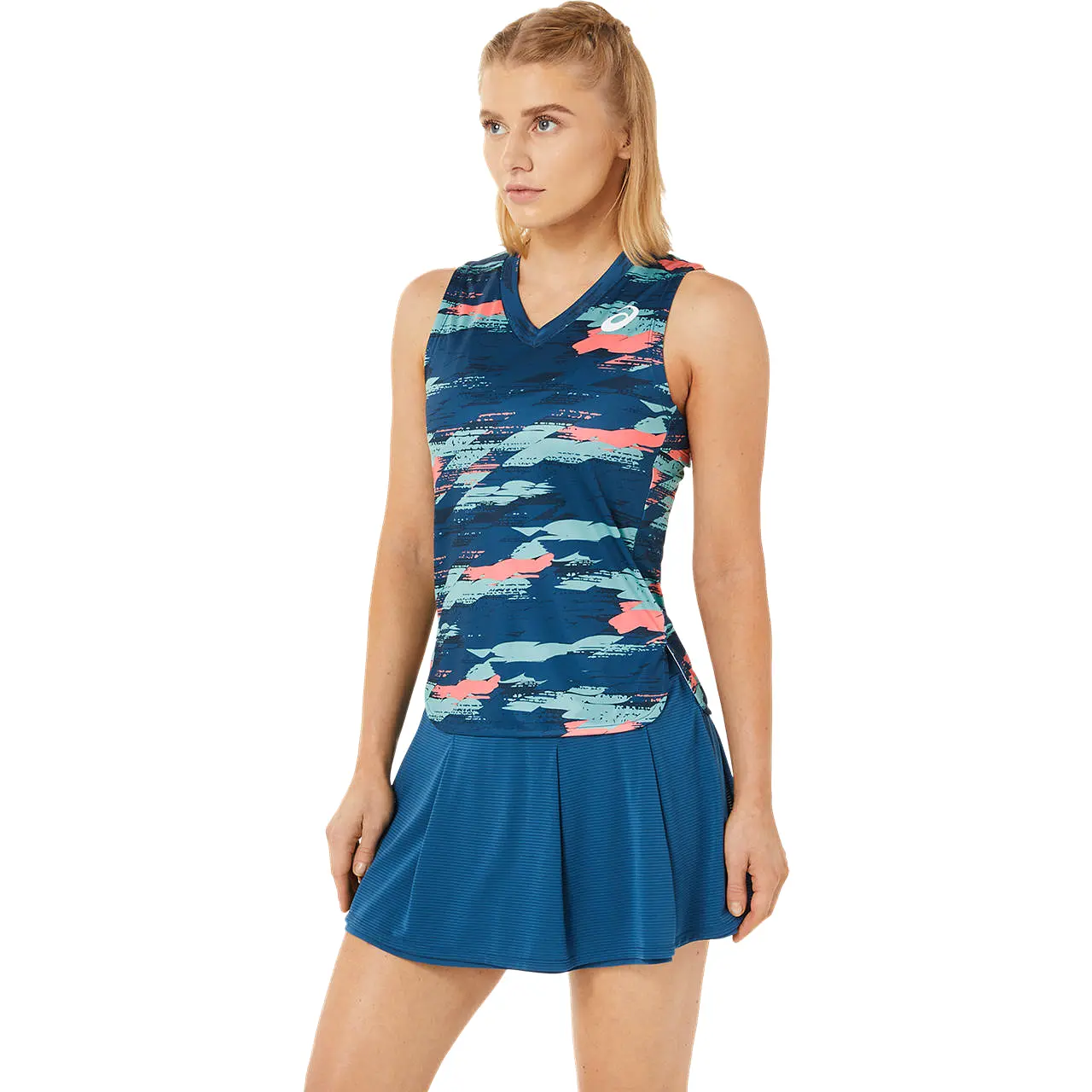 Asics Tank Top Match Graphic Dames Indigo Blauw