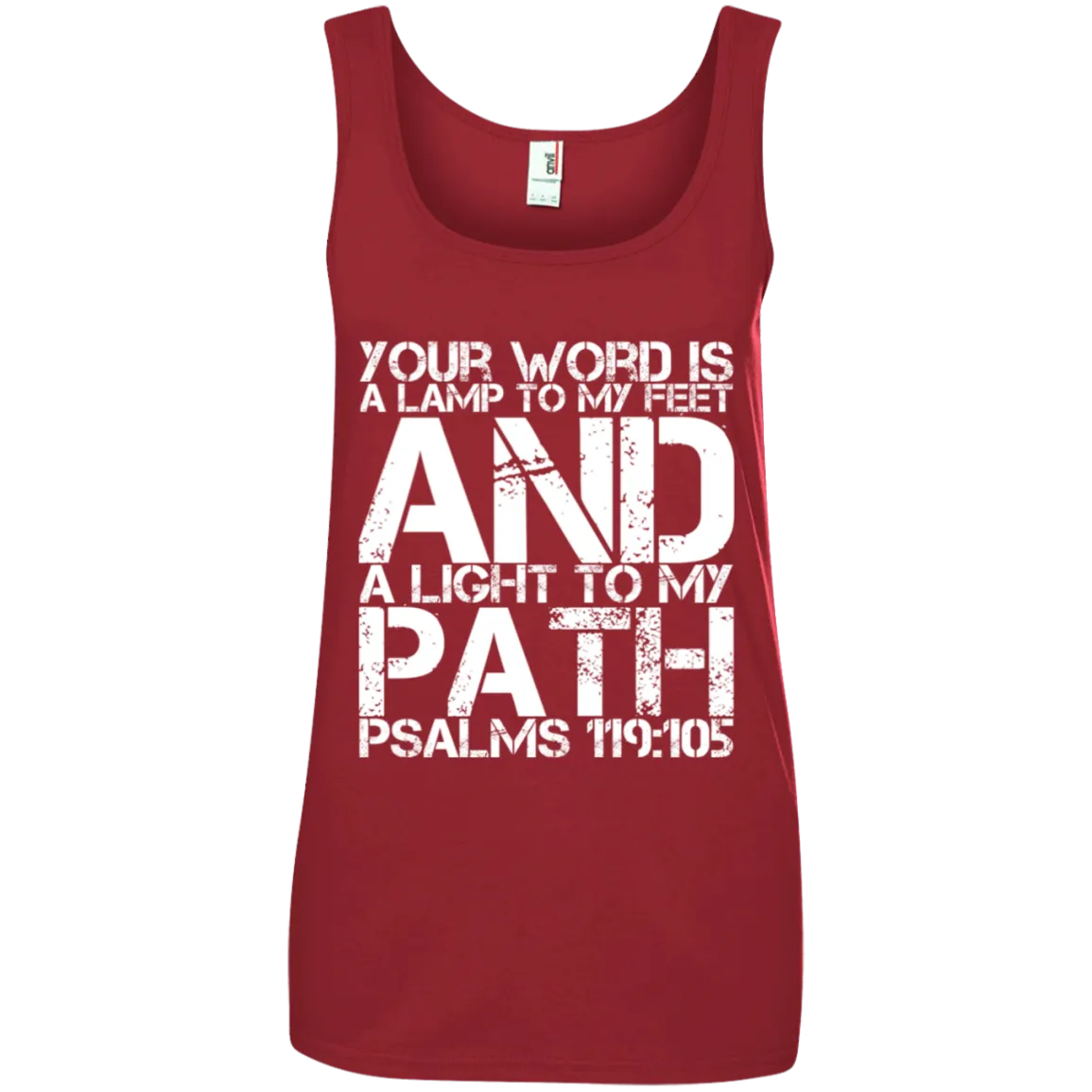 Bible Verse Ladies' 100% Ringspun Cotton Tank Top - Your Word Is Light To My Path ~Psalm 119:105~ Design 7 (White Font)