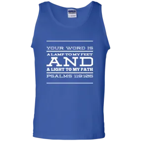 Bible Verse Men 100% Cotton Tank Top - Your Word Is Light To My Path ~Psalm 119:105~ Design 11 (White Font)