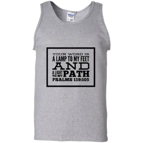 Bible Verse Men 100% Cotton Tank Top - Your Word Is Light To My Path ~Psalm 119:105~ Design 13 (Black Font)