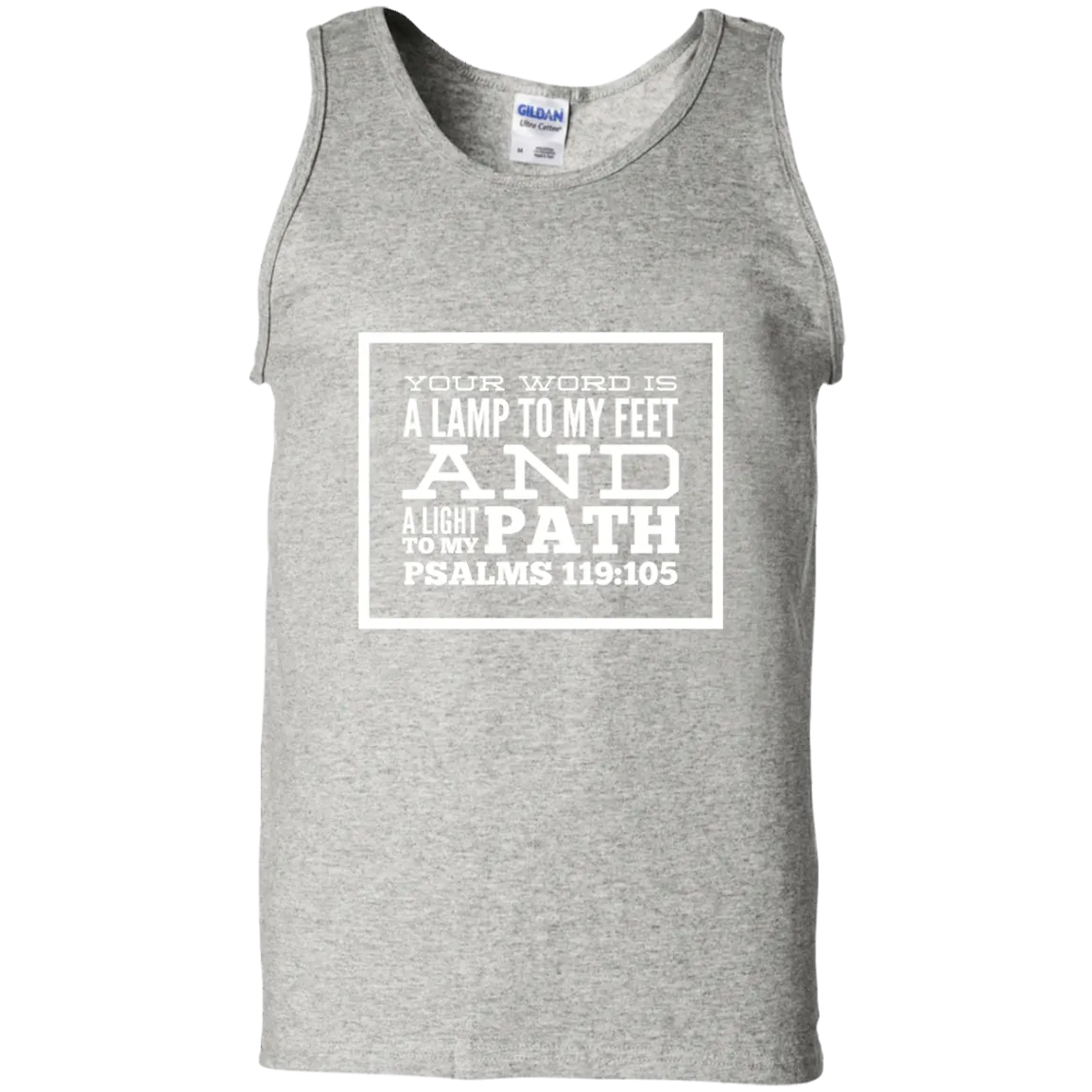 Bible Verse Men 100% Cotton Tank Top  - Your Word Is Light To My Path ~Psalm 119:105~ Design 13 (White Font)