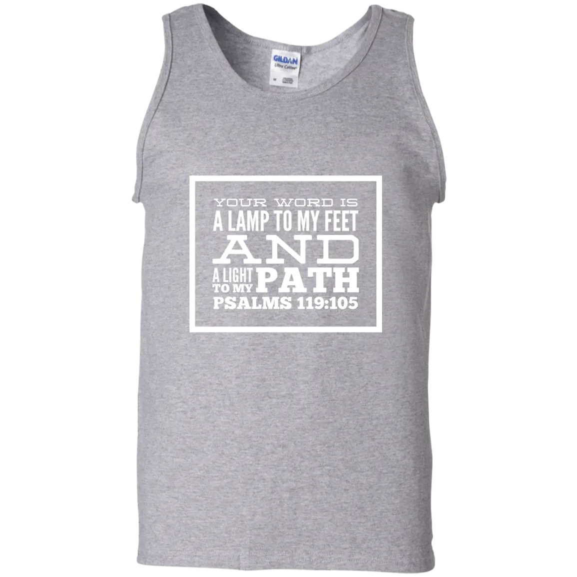 Bible Verse Men 100% Cotton Tank Top  - Your Word Is Light To My Path ~Psalm 119:105~ Design 13 (White Font)