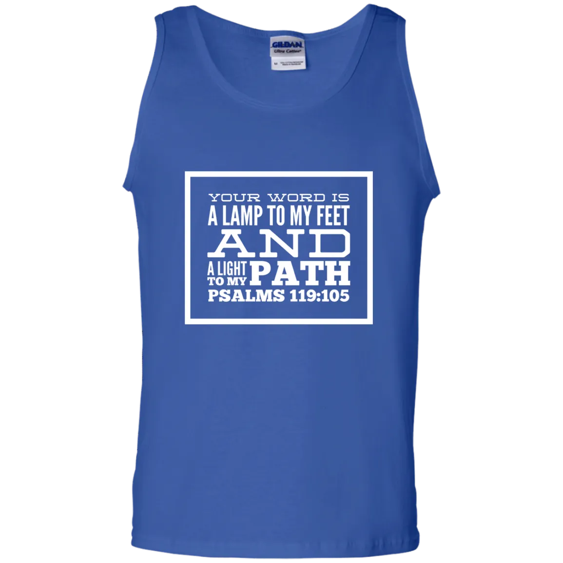 Bible Verse Men 100% Cotton Tank Top  - Your Word Is Light To My Path ~Psalm 119:105~ Design 13 (White Font)