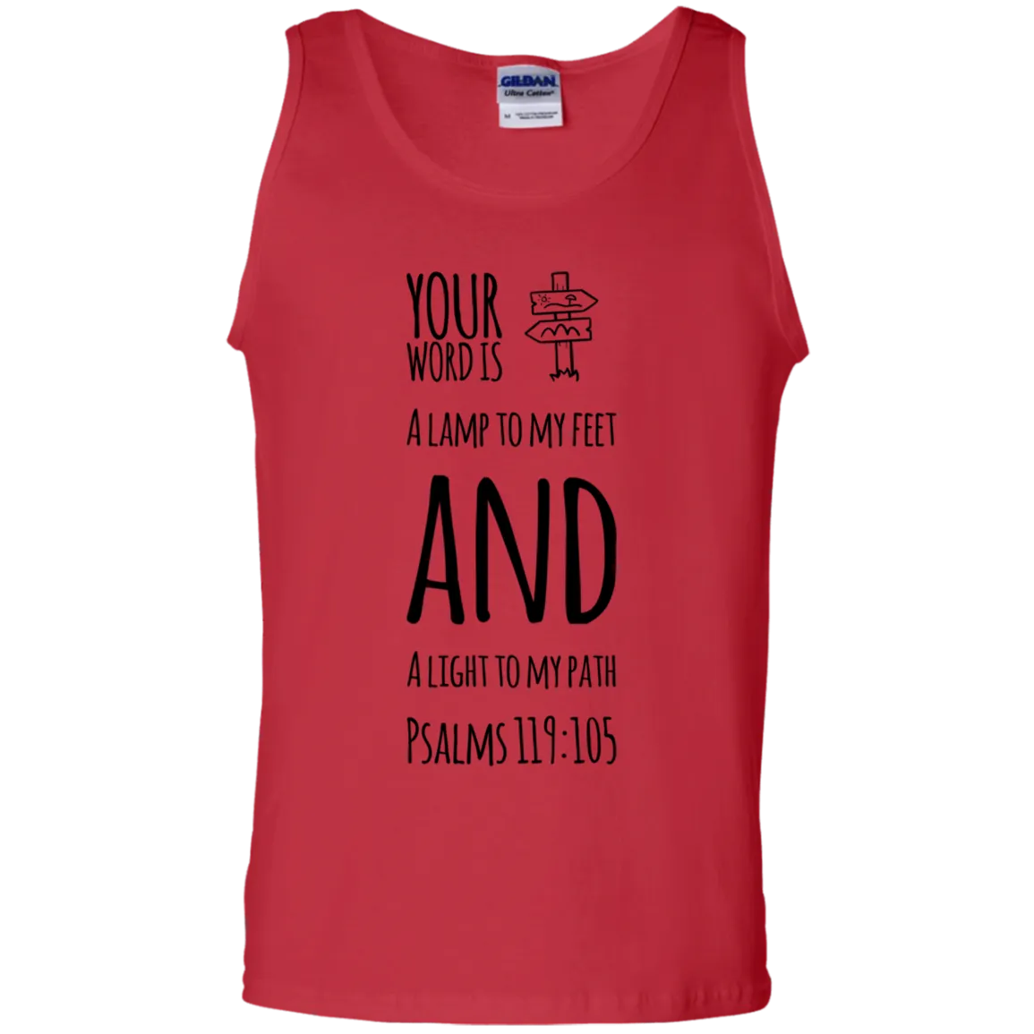 Bible Verse Men 100% Cotton Tank Top - Your Word Is Light To My Path ~Psalm 119:105~ Design 19 (Black Font)