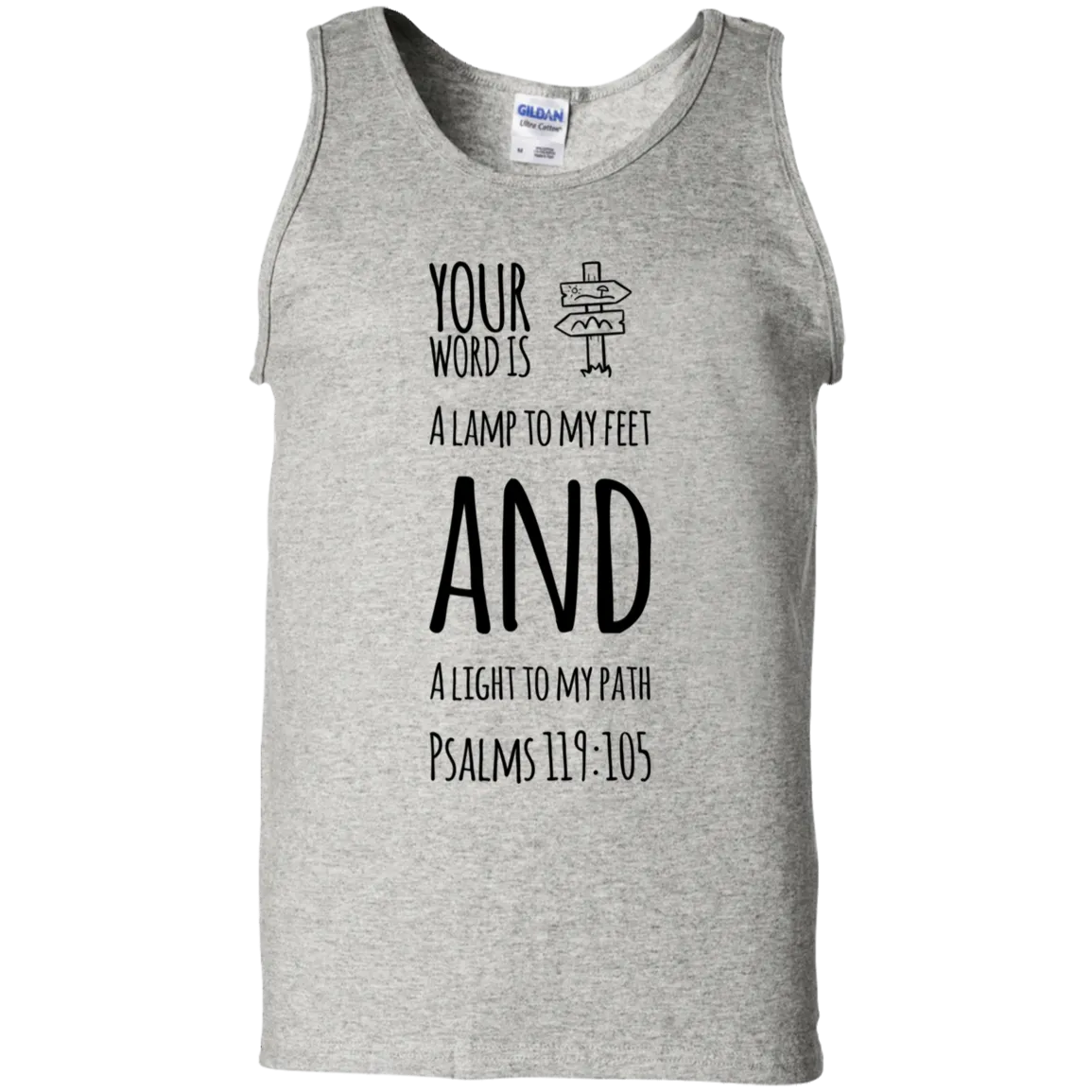 Bible Verse Men 100% Cotton Tank Top - Your Word Is Light To My Path ~Psalm 119:105~ Design 19 (Black Font)