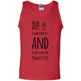 Bible Verse Men 100% Cotton Tank Top - Your Word Is Light To My Path ~Psalm 119:105~ Design 19 (Black Font)