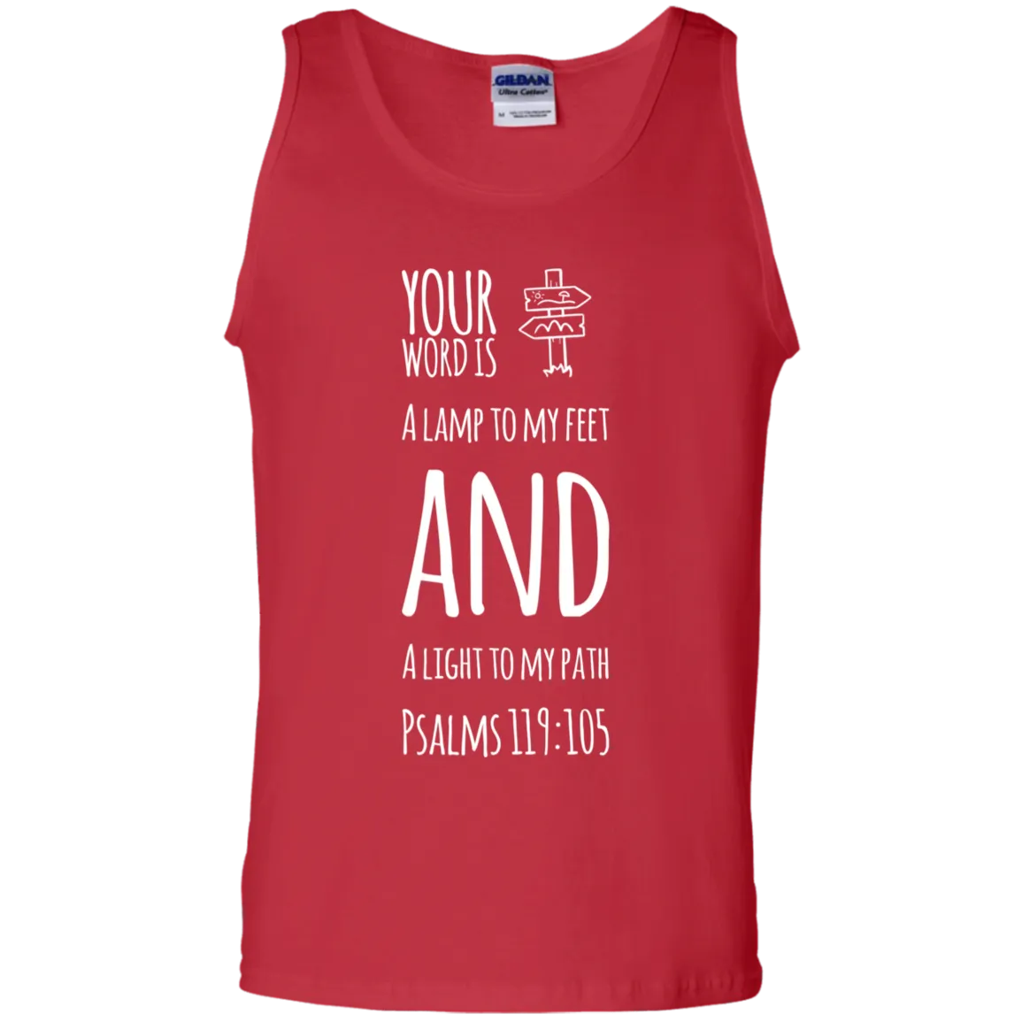 Bible Verse Men 100% Cotton Tank Top - Your Word Is Light To My Path ~Psalm 119:105~ Design 19 (White Font)