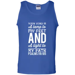 Bible Verse Men 100% Cotton Tank Top - Your Word Is Light To My Path ~Psalm 119:105~ Design 3 (White Font)