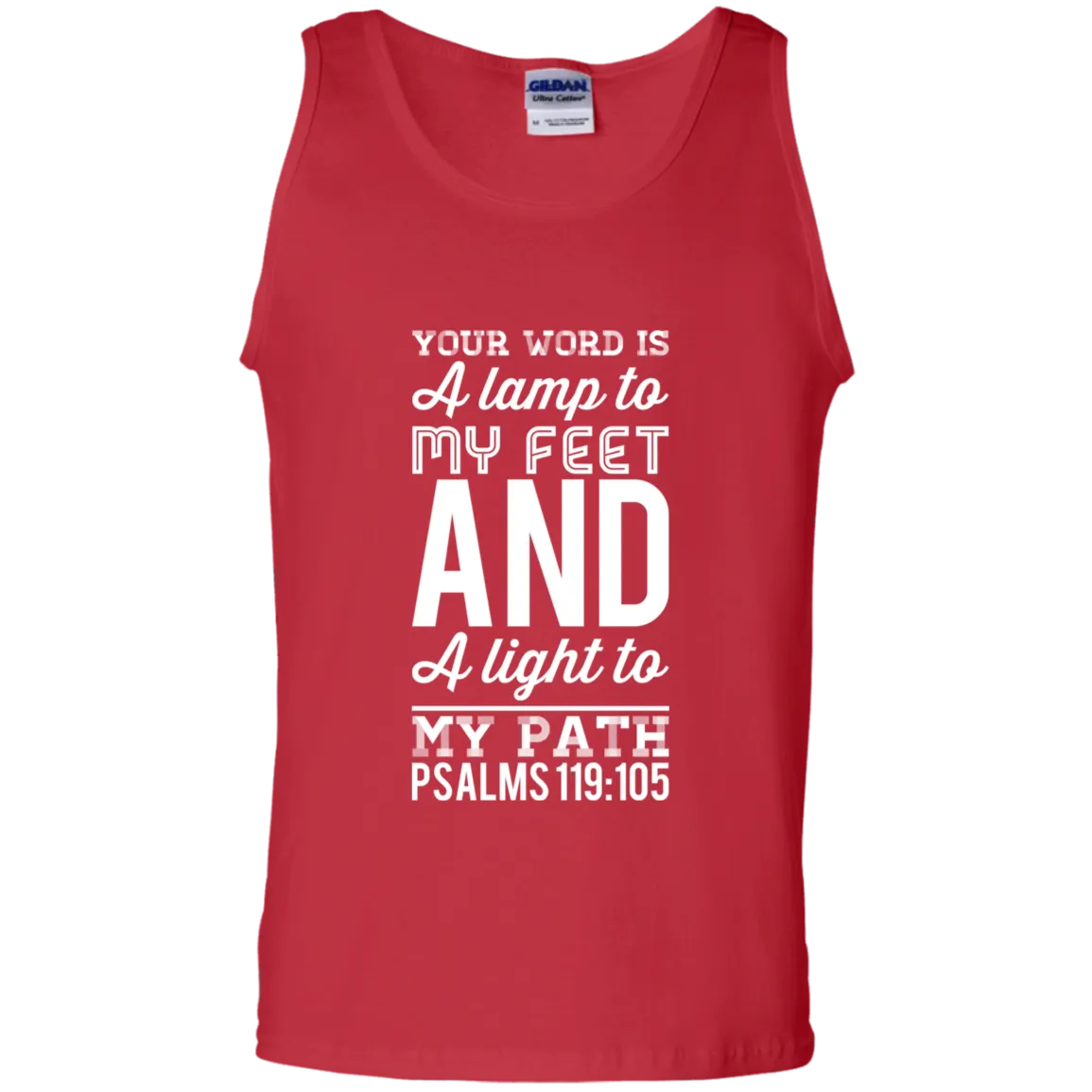 Bible Verse Men 100% Cotton Tank Top - Your Word Is Light To My Path ~Psalm 119:105~ Design 3 (White Font)