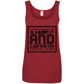 Bible Verses Ladies' 100% Ringspun Cotton Tank Top - Your Word Is Light To My Path ~Psalm 119:105~ Design 12 (Black Font)