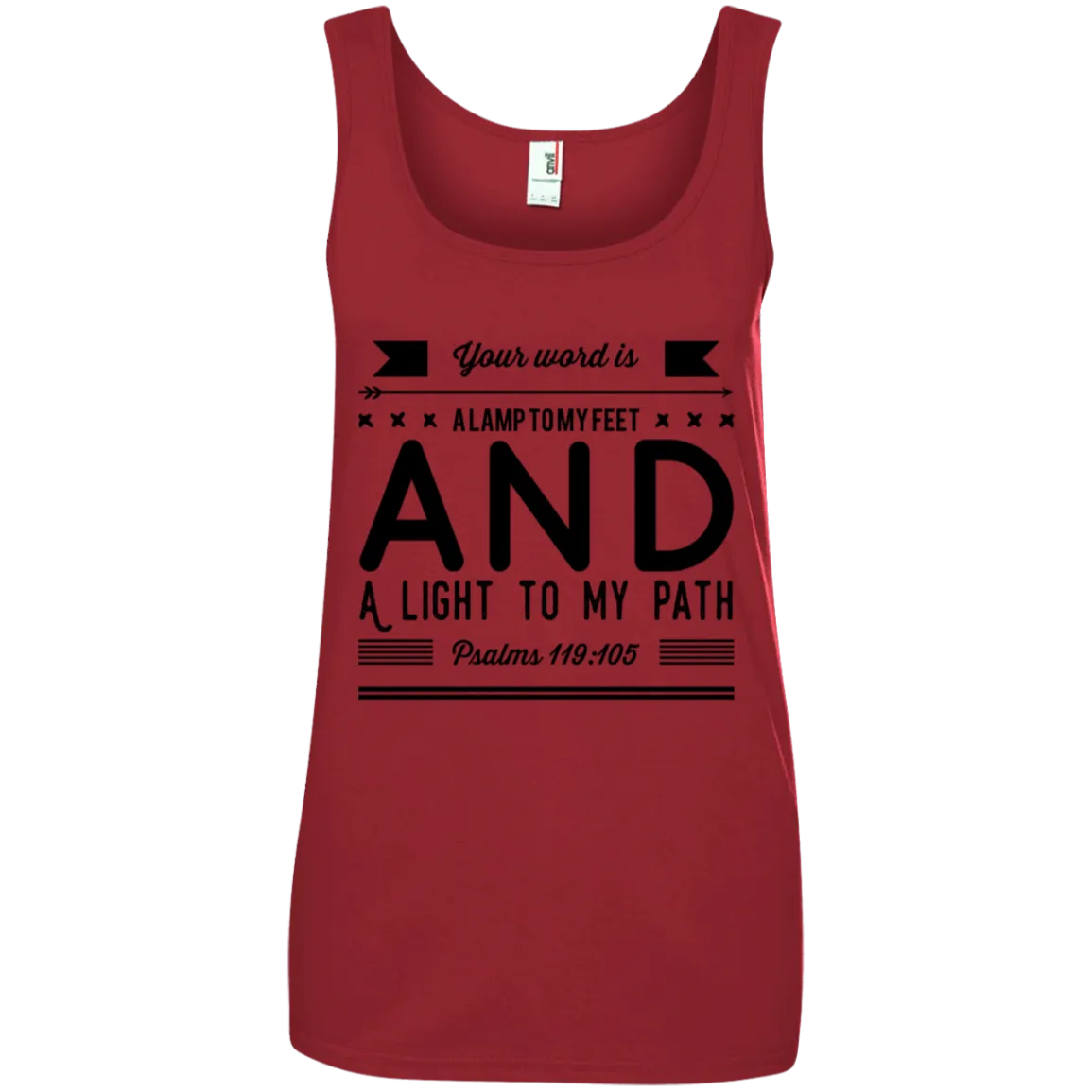 Bible Verses Ladies' 100% Ringspun Cotton Tank Top - Your Word Is Light To My Path ~Psalm 119:105~ Design 14 (Black Font)