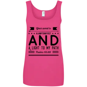 Bible Verses Ladies' 100% Ringspun Cotton Tank Top - Your Word Is Light To My Path ~Psalm 119:105~ Design 14 (Black Font)