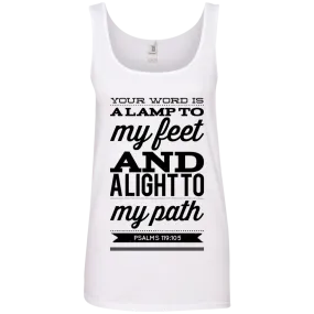 Bible Verses Ladies' 100% Ringspun Cotton Tank Top - Your Word Is Light To My Path ~Psalm 119:105~ Design 15 (Black Font)