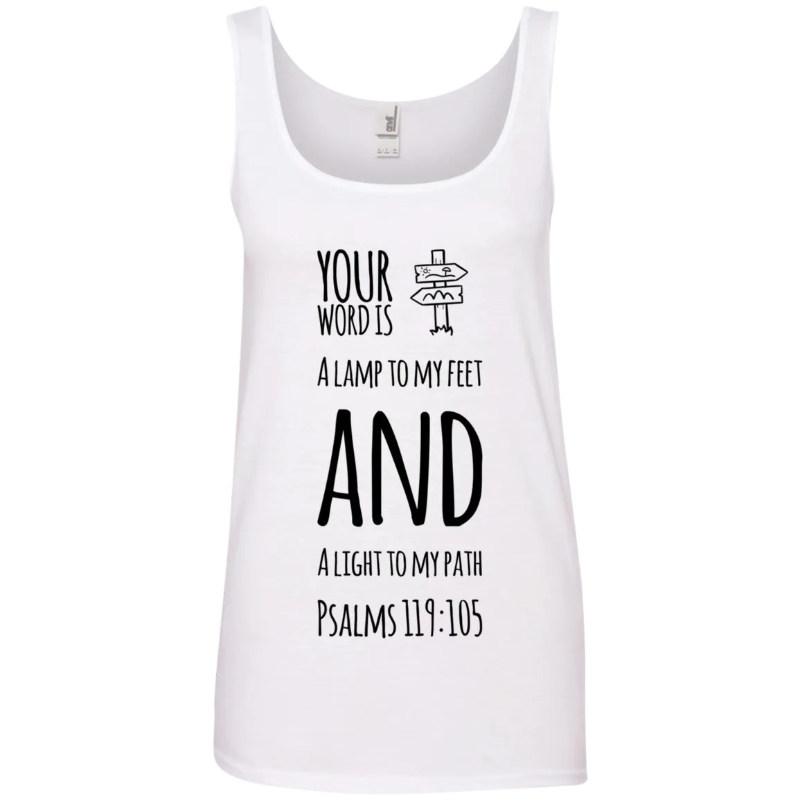 Bible Verses Ladies' 100% Ringspun Cotton Tank Top - Your Word Is Light To My Path ~Psalm 119:105~ Design 19 (Black Font)