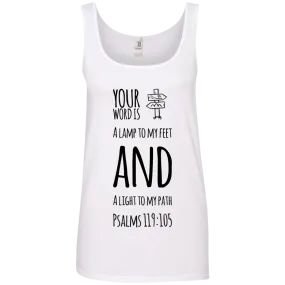 Bible Verses Ladies' 100% Ringspun Cotton Tank Top - Your Word Is Light To My Path ~Psalm 119:105~ Design 19 (Black Font)