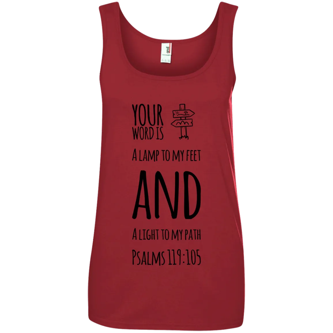 Bible Verses Ladies' 100% Ringspun Cotton Tank Top - Your Word Is Light To My Path ~Psalm 119:105~ Design 19 (Black Font)