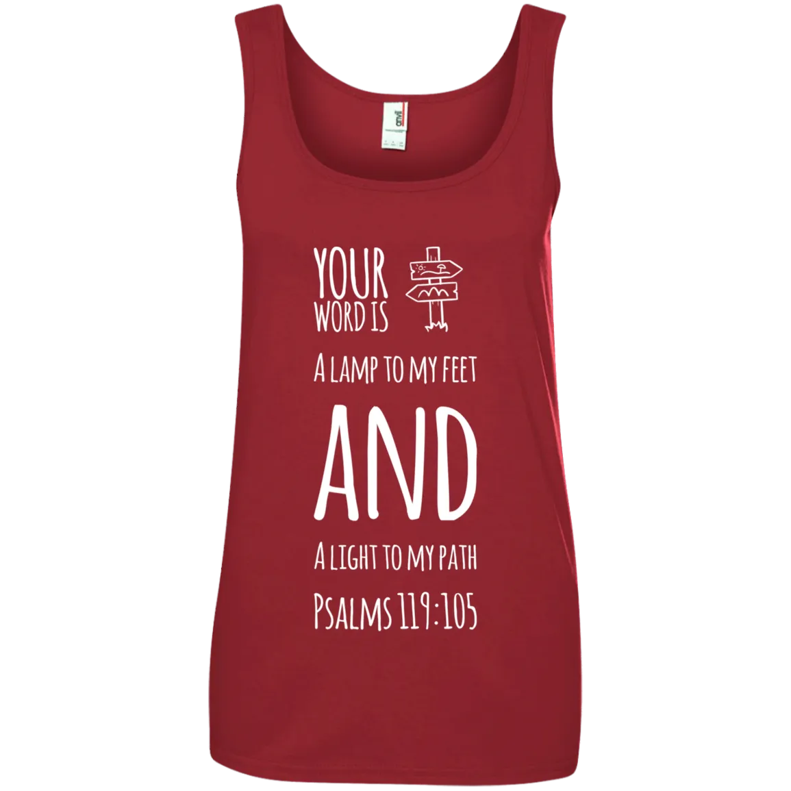 Bible Verses Ladies' 100% Ringspun Cotton Tank Top - Your Word Is Light To My Path ~Psalm 119:105~ Design 19 (White Font)