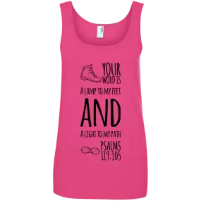 Bible Verses Ladies' 100% Ringspun Cotton Tank Top - Your Word Is Light To My Path ~Psalm 119:105~ Design 20 (Black Font)