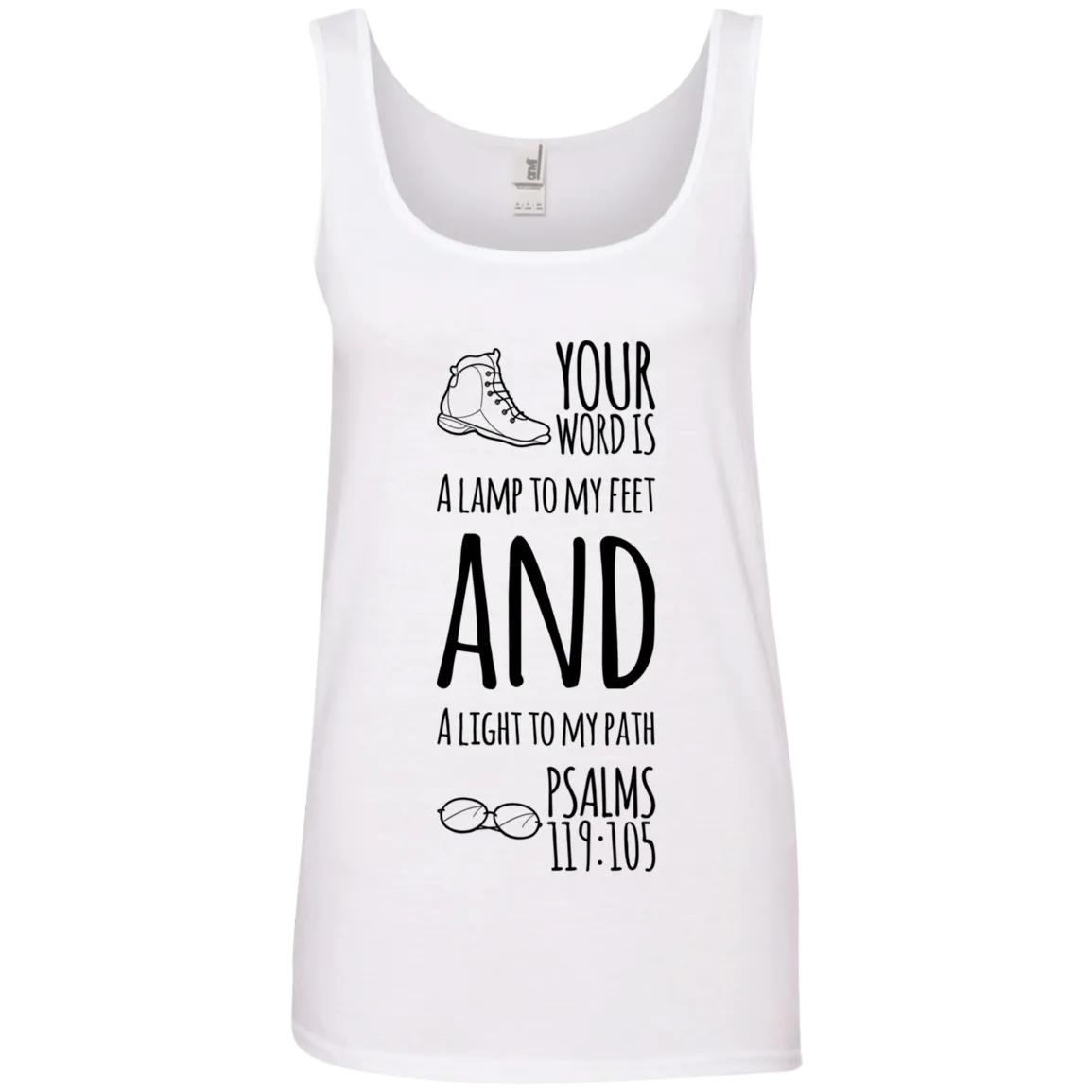 Bible Verses Ladies' 100% Ringspun Cotton Tank Top - Your Word Is Light To My Path ~Psalm 119:105~ Design 20 (Black Font)