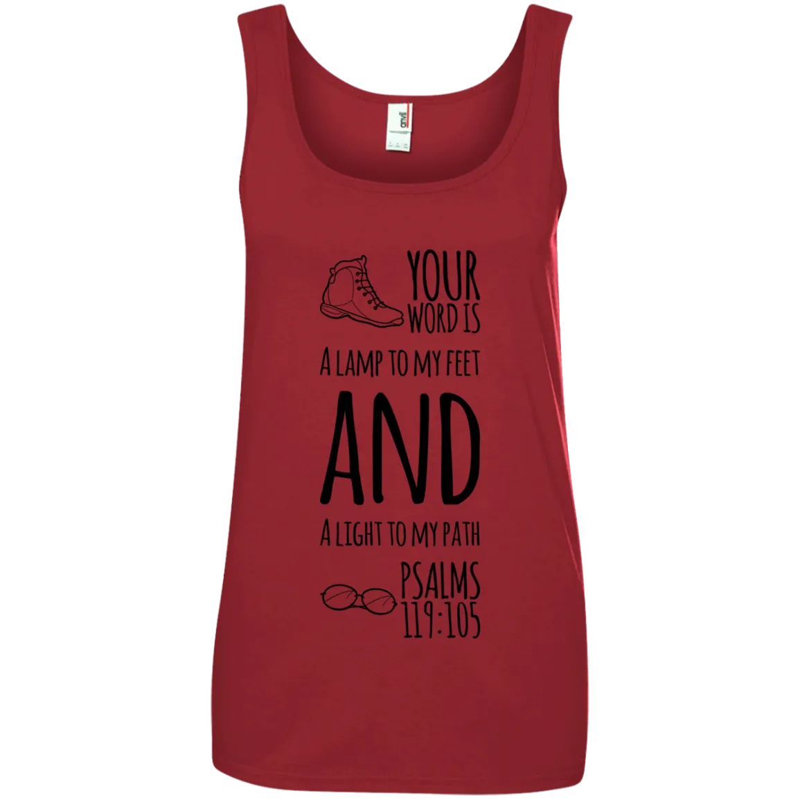 Bible Verses Ladies' 100% Ringspun Cotton Tank Top - Your Word Is Light To My Path ~Psalm 119:105~ Design 20 (Black Font)