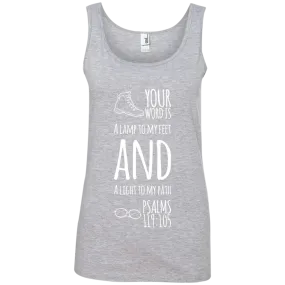 Bible Verses Ladies' 100% Ringspun Cotton Tank Top - Your Word Is Light To My Path ~Psalm 119:105~ Design 20 (White Font)