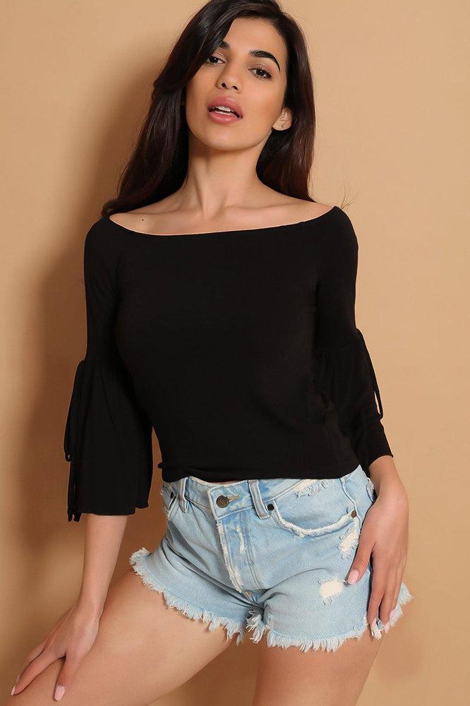 Black Tie Detail Bell Sleeves Top