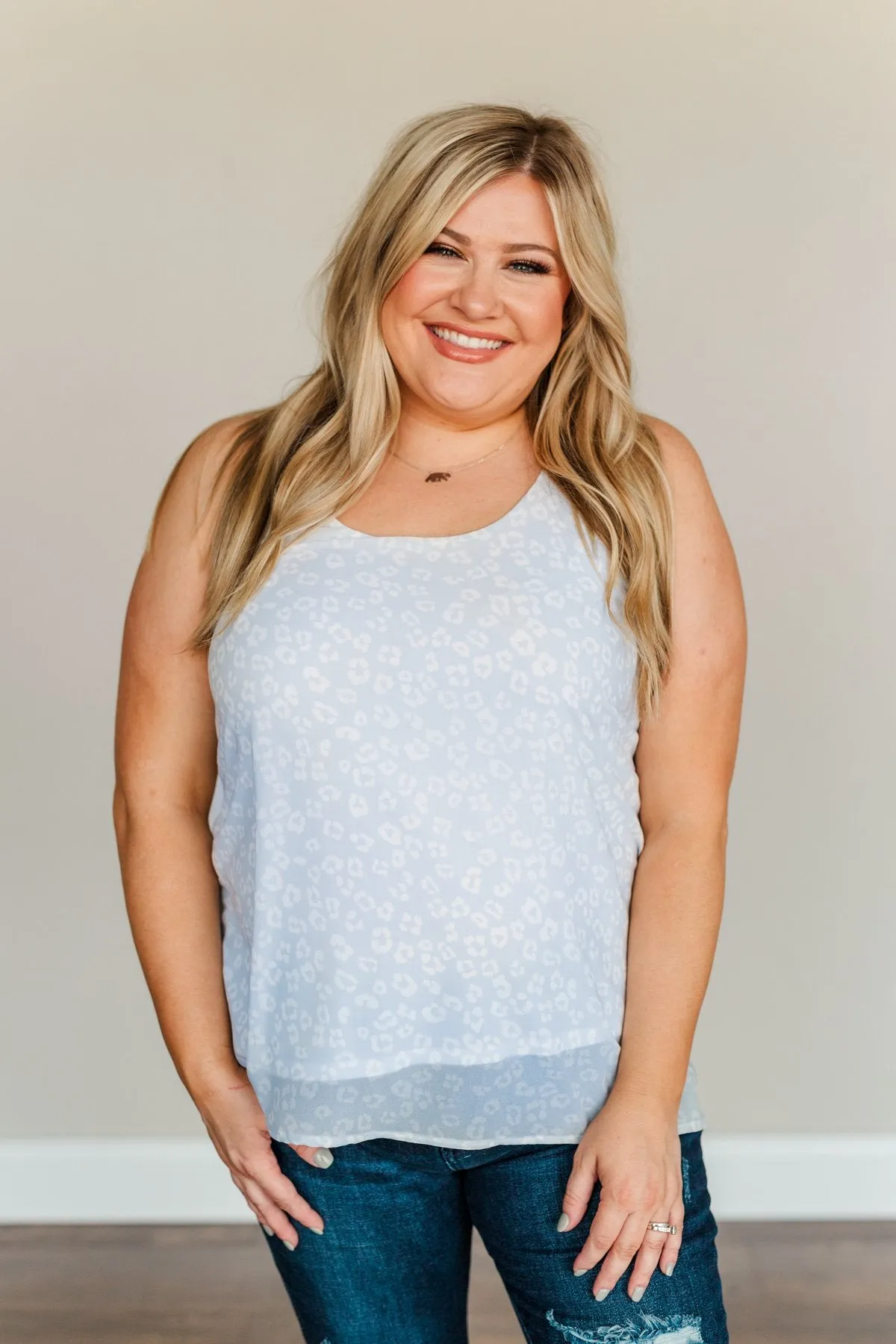 Blissful Breeze Animal Print Tank Top- Light Blue