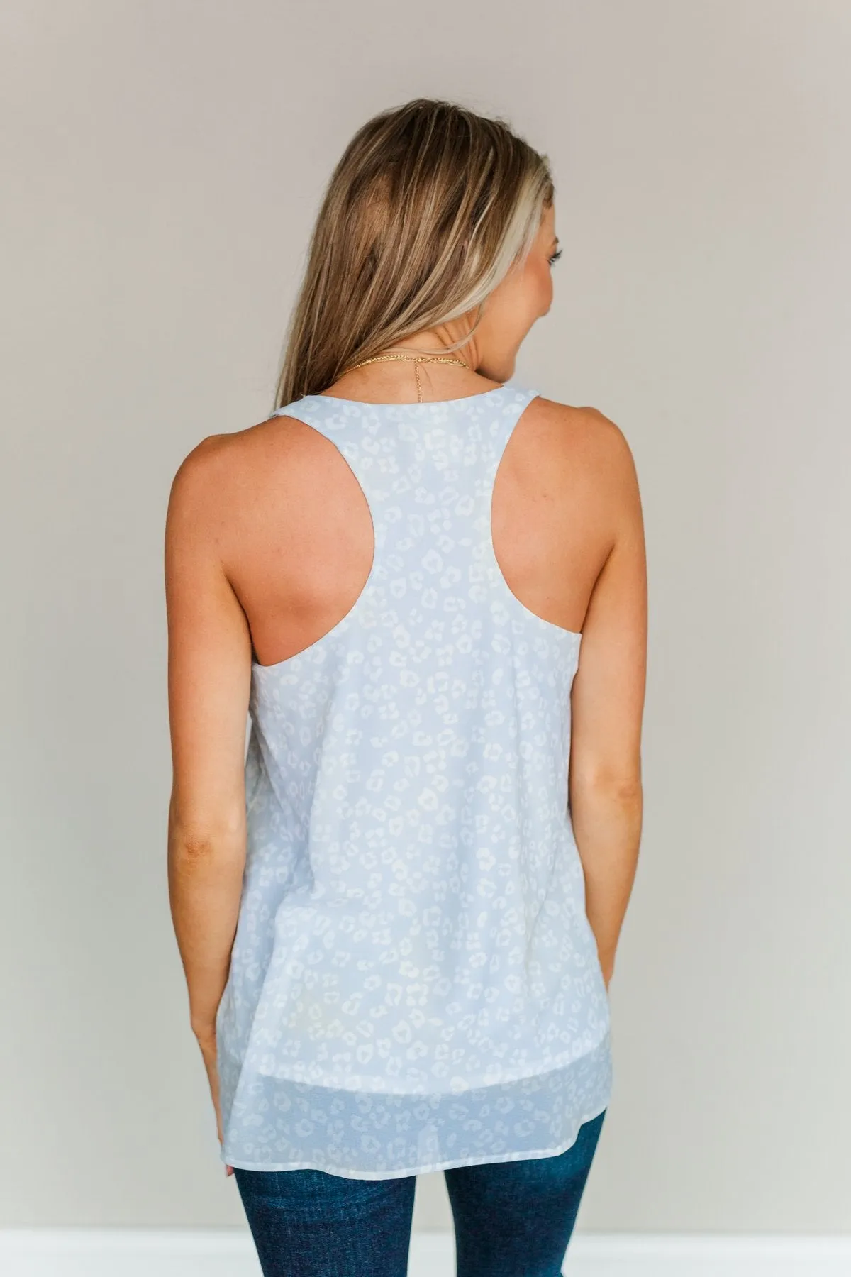 Blissful Breeze Animal Print Tank Top- Light Blue