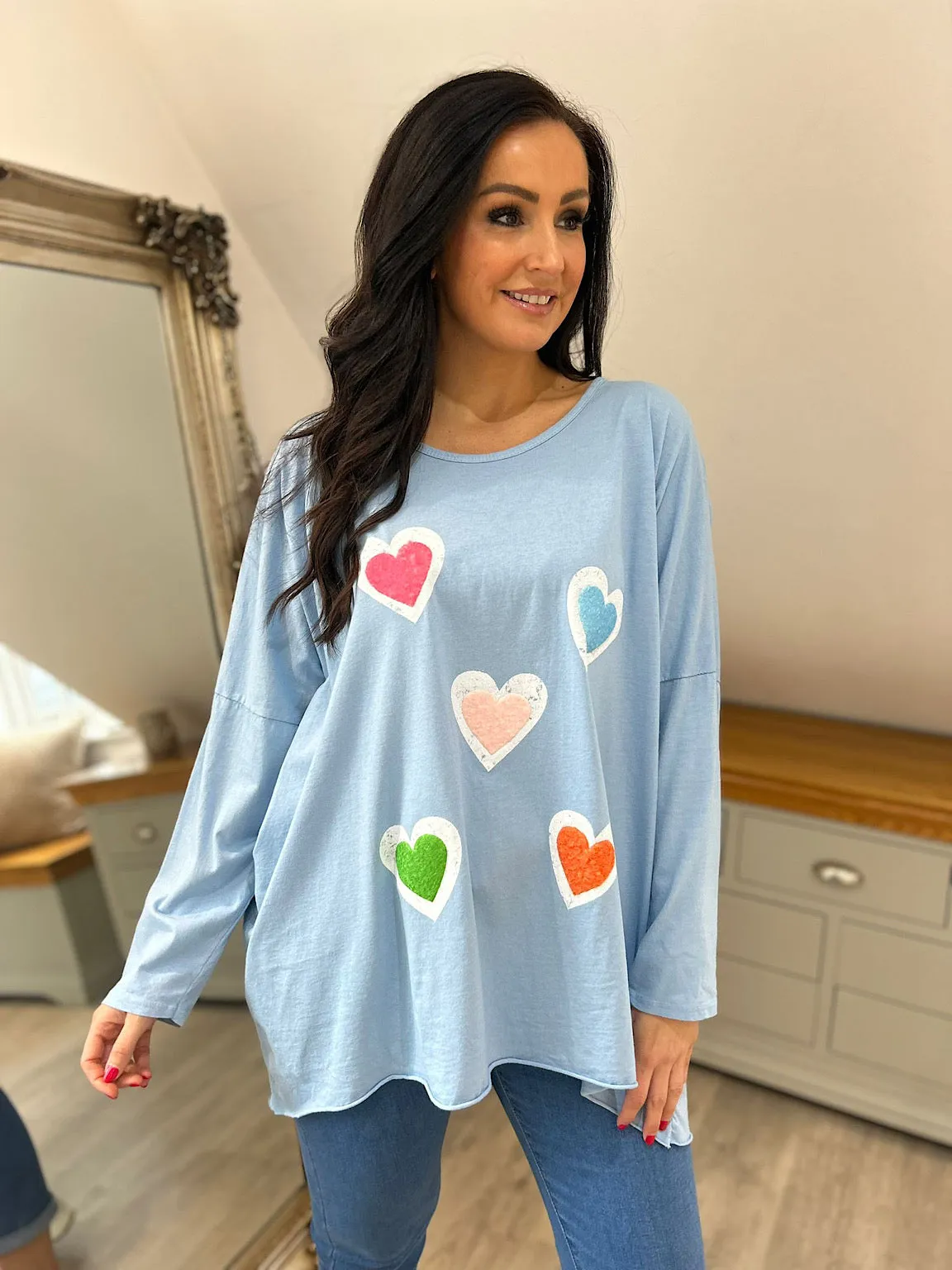 Blue Textured Heart Detail Top Ayda