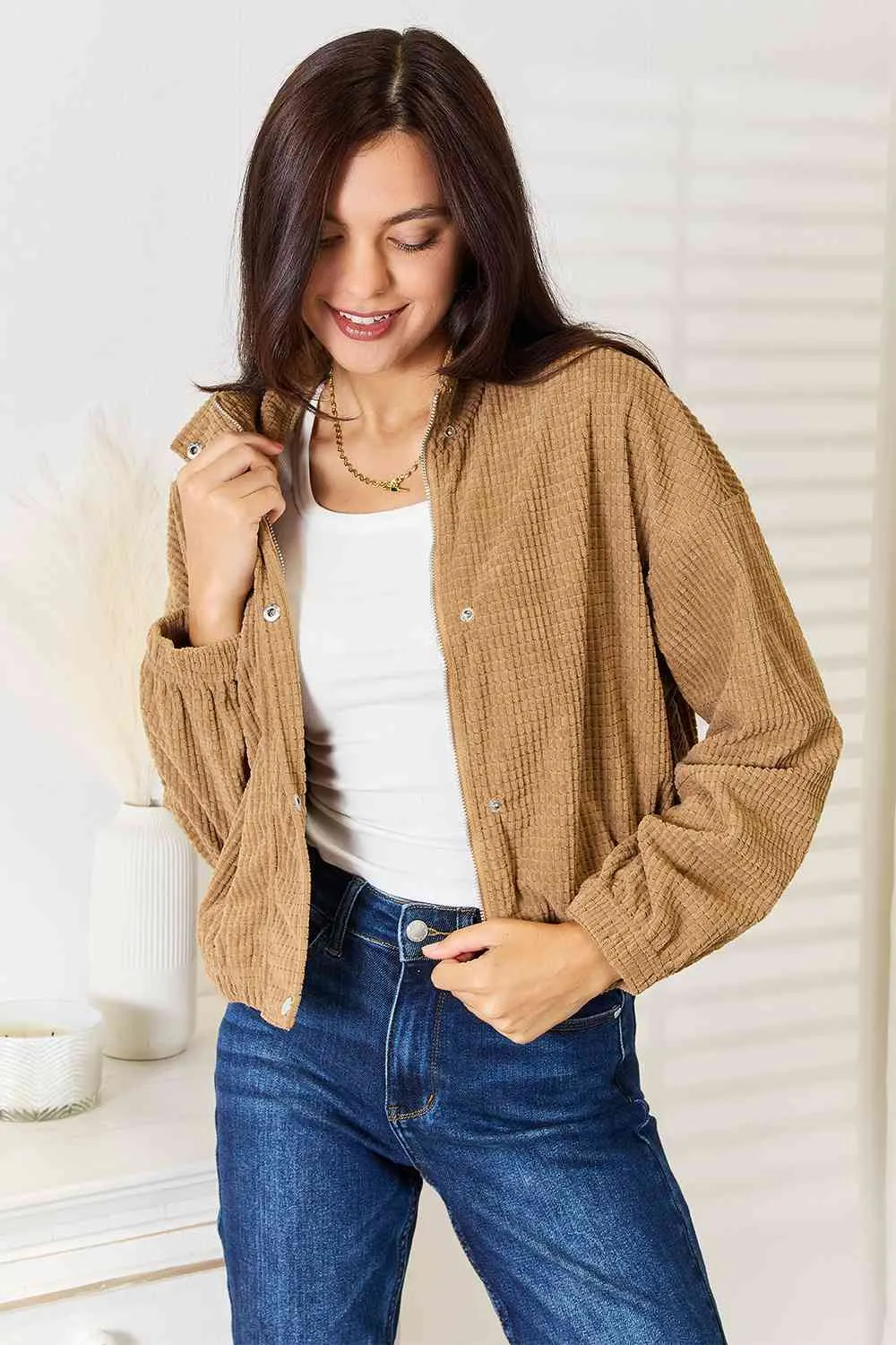 Camel Long Sleeve Dropped Shoulder Jacket