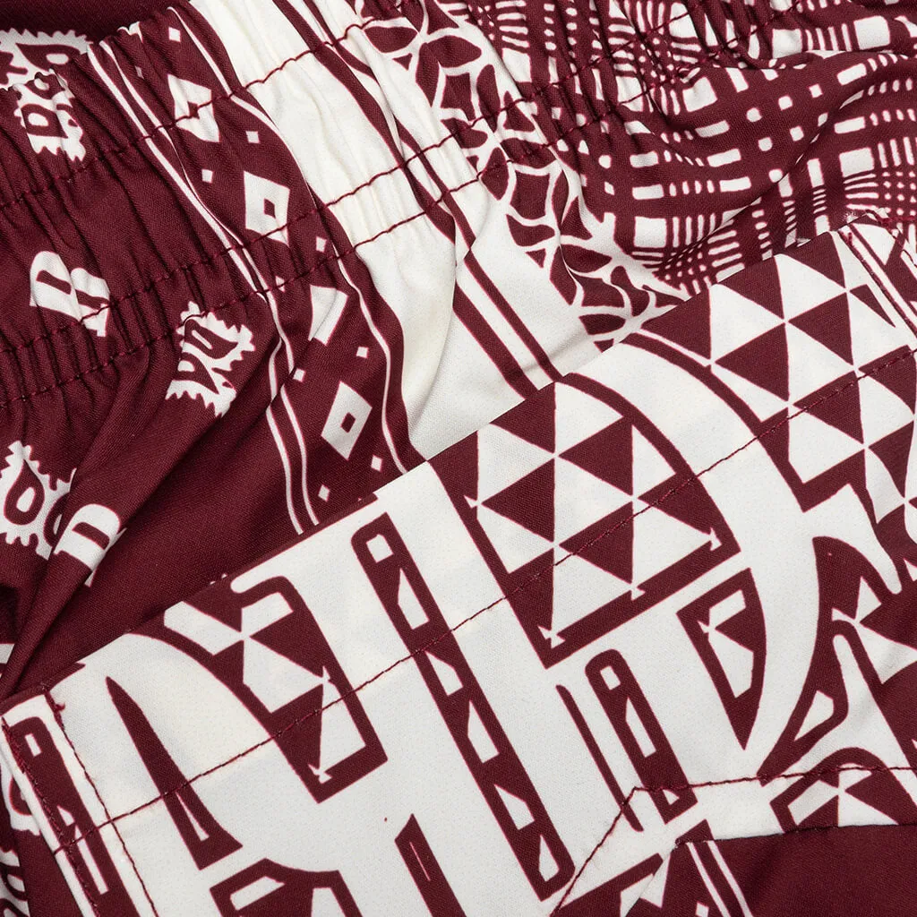 Card Print Swim Short - Maroon/White