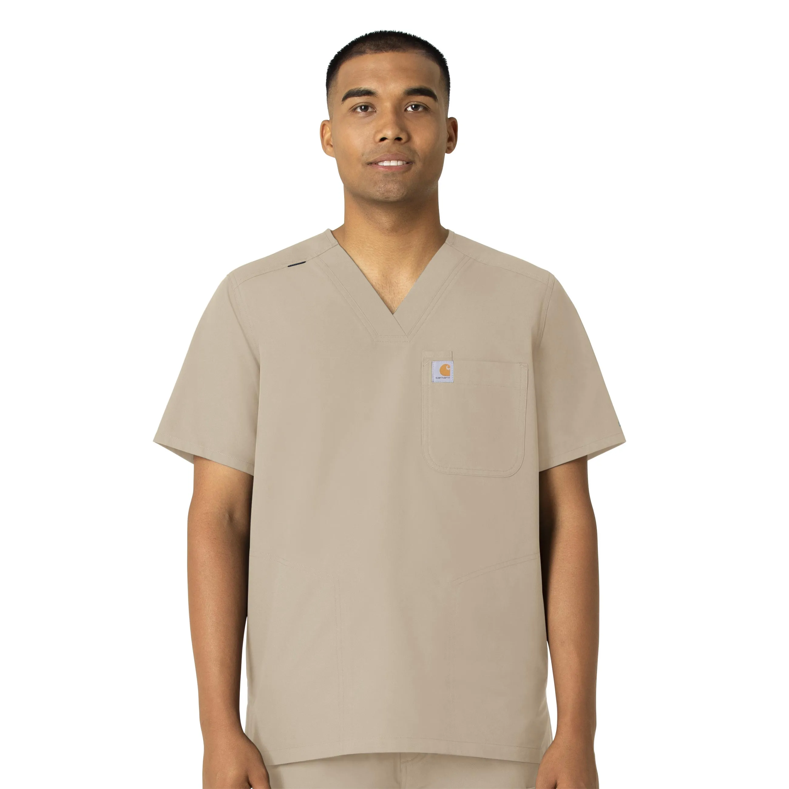 Carhartt Force Essentials Men's V-Neck Shirttail Scrub Top - Khaki