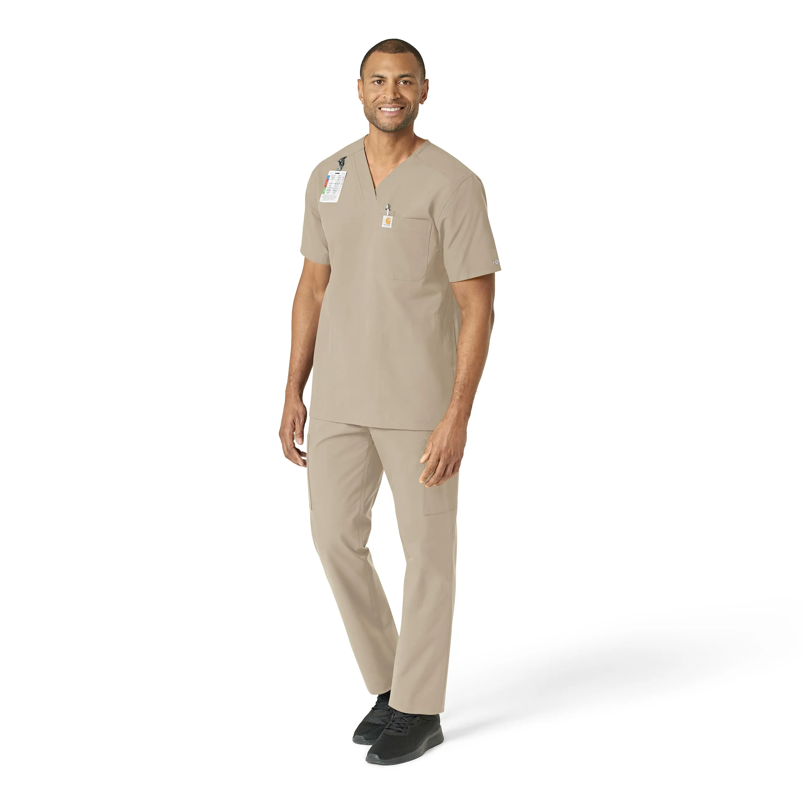 Carhartt Force Essentials Men's V-Neck Shirttail Scrub Top - Khaki