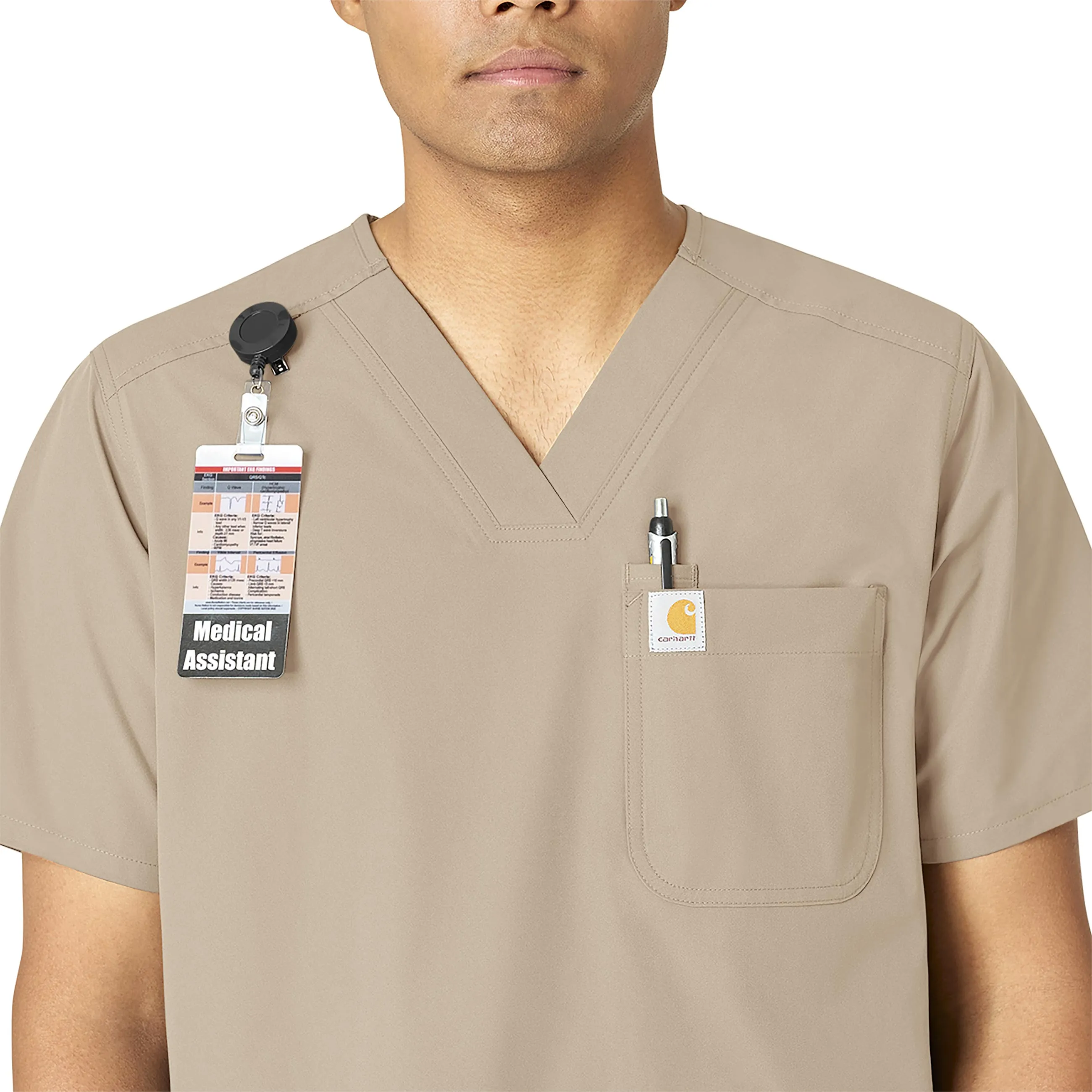 Carhartt Force Essentials Men's V-Neck Shirttail Scrub Top - Khaki