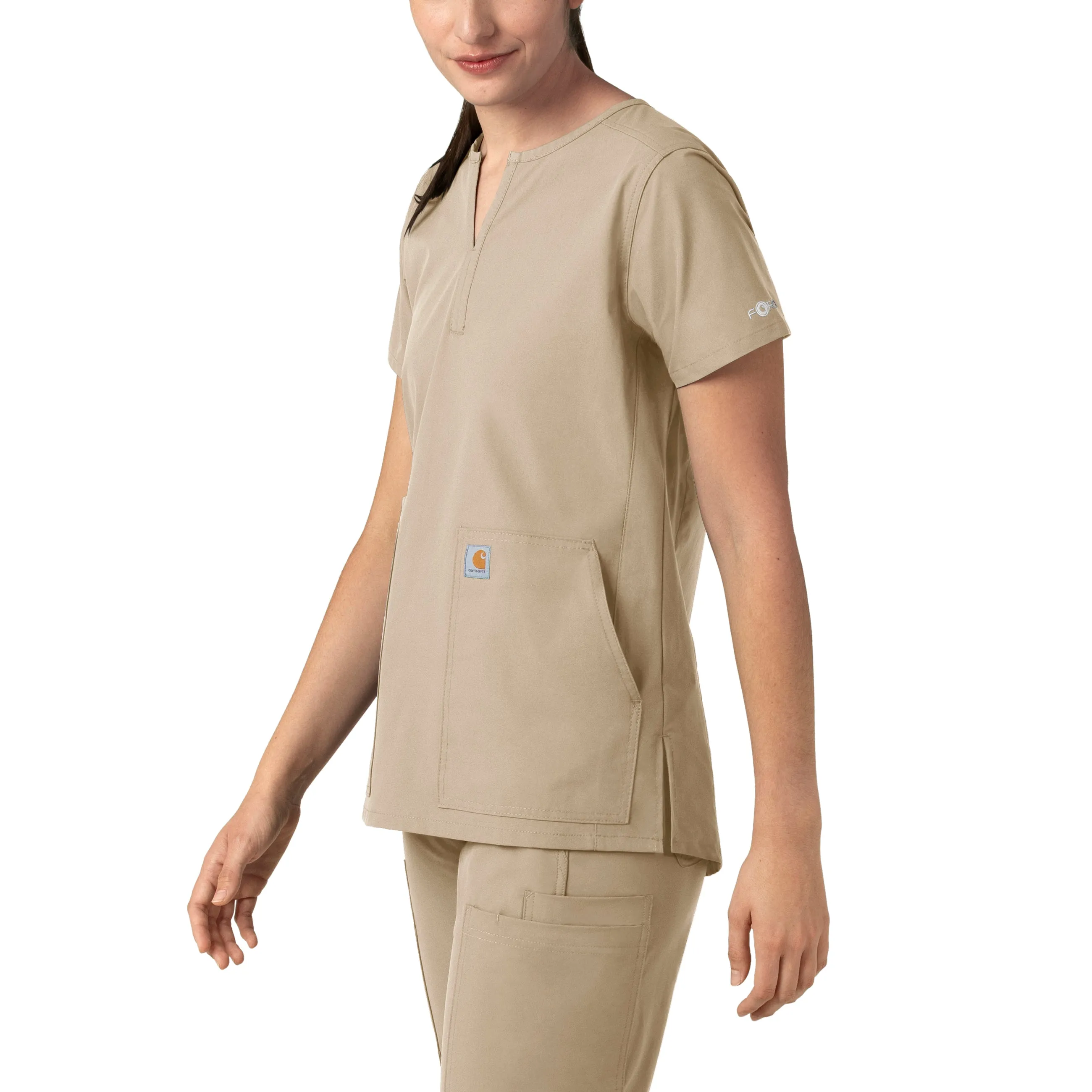 Carhartt Force Essentials Women's Notch Neck Tunic Scrub Top - Khaki