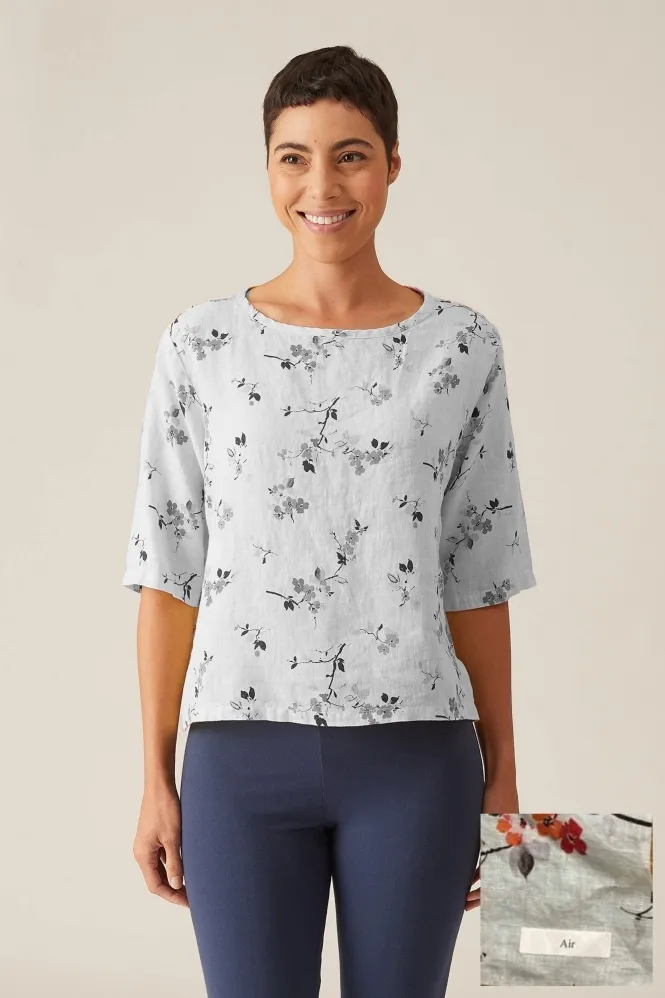 Cherry Blossom Linen Elbow Sleeve Top - Air - 4996181