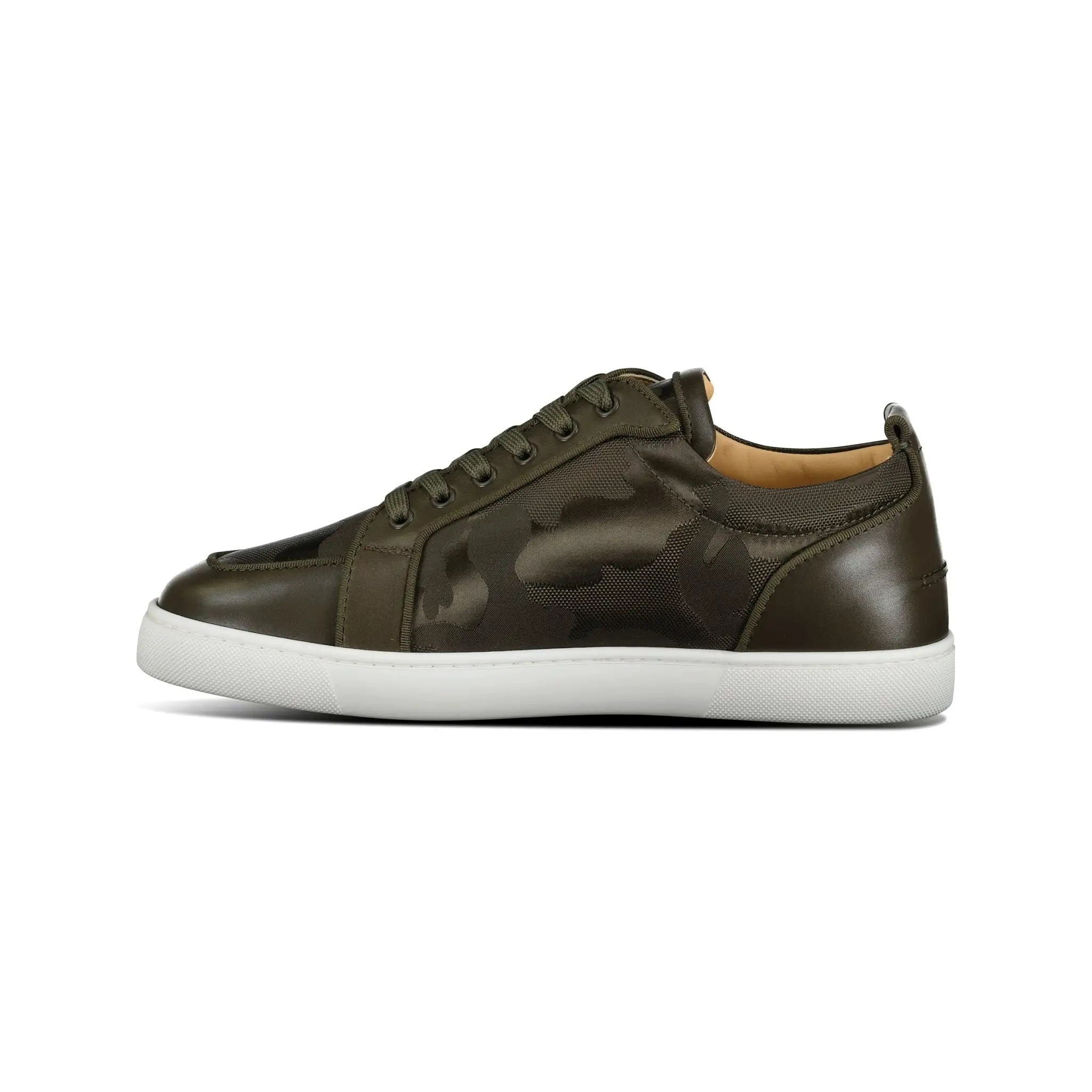 CHRISTIAN LOUBOUTIN RANTULOW LEATHER LOW TOP TRAINERS KHAKI GREEN