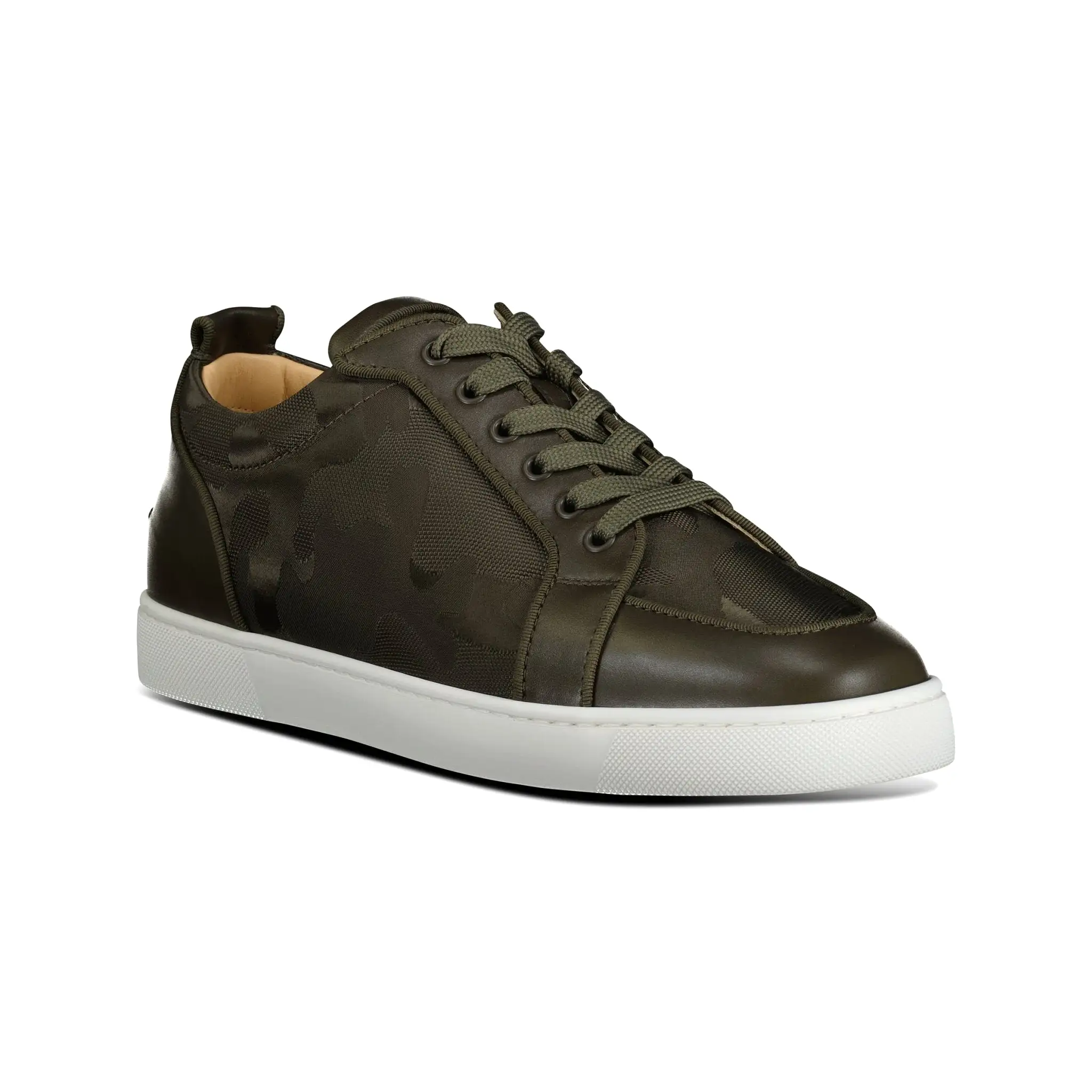 CHRISTIAN LOUBOUTIN RANTULOW LEATHER LOW TOP TRAINERS KHAKI GREEN