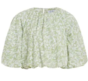 Coco Shop Gathered Top, Light Green Limes