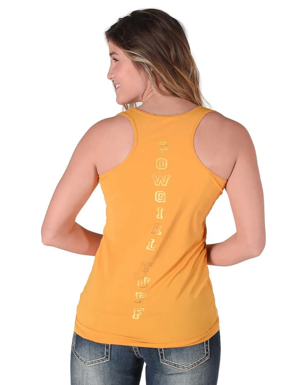 Cowgirl Tuff Ladies Breathe Instant Cooling UPF S/S Racerback Tank - Mustard- 100553