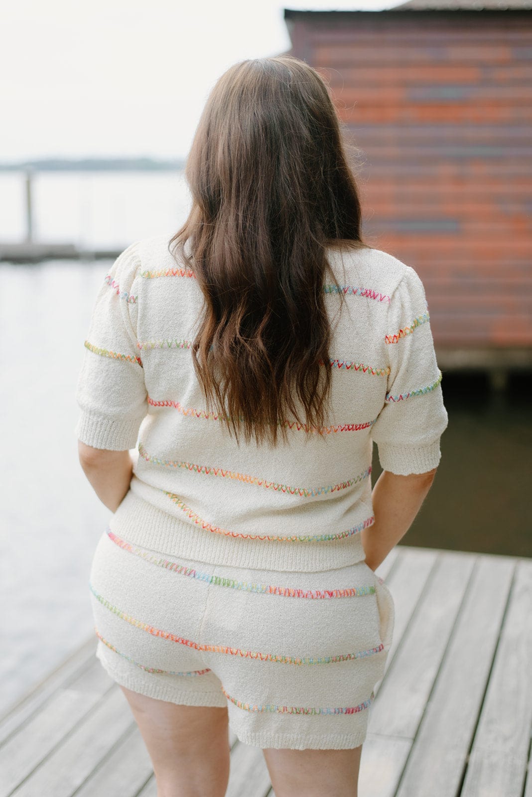 Cream Rainbow Stitch Set Top