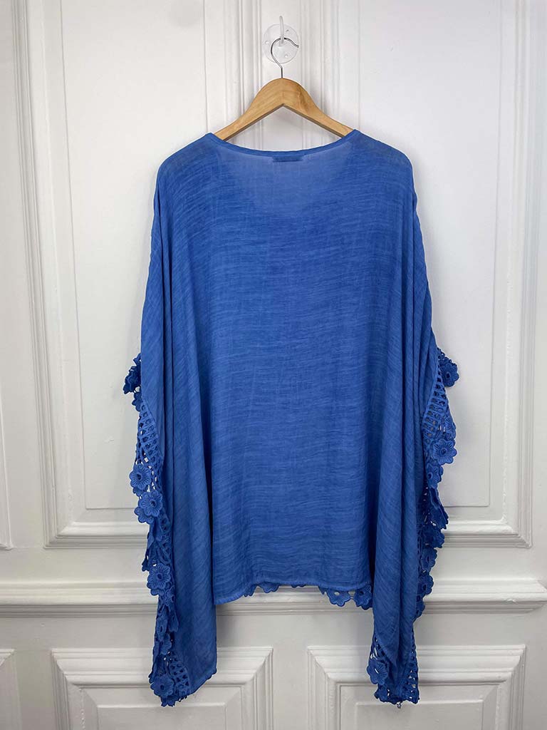 Crochet Detail Kaftan Top - Cobalt