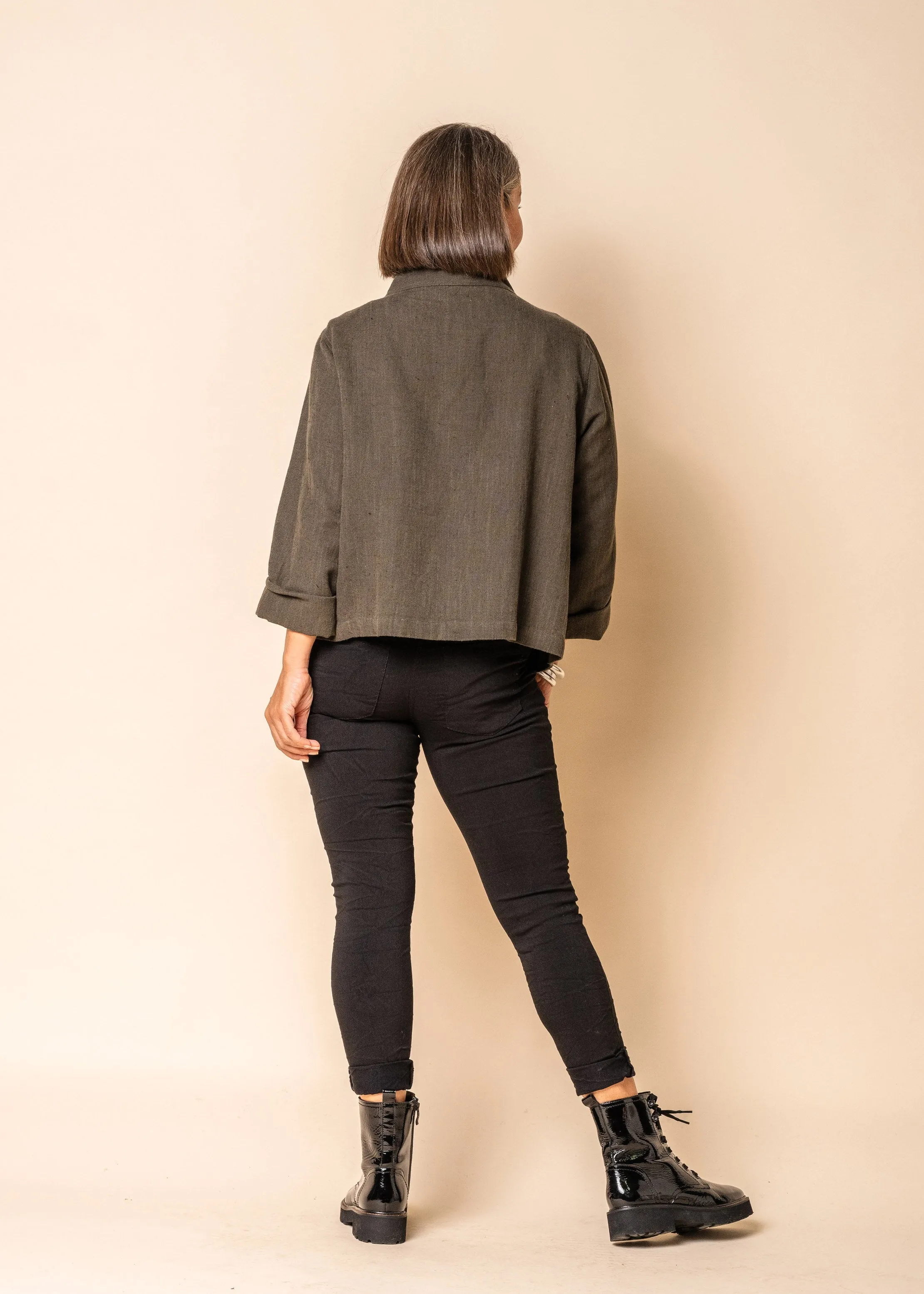 Deacon Linen Blend Top in Khaki