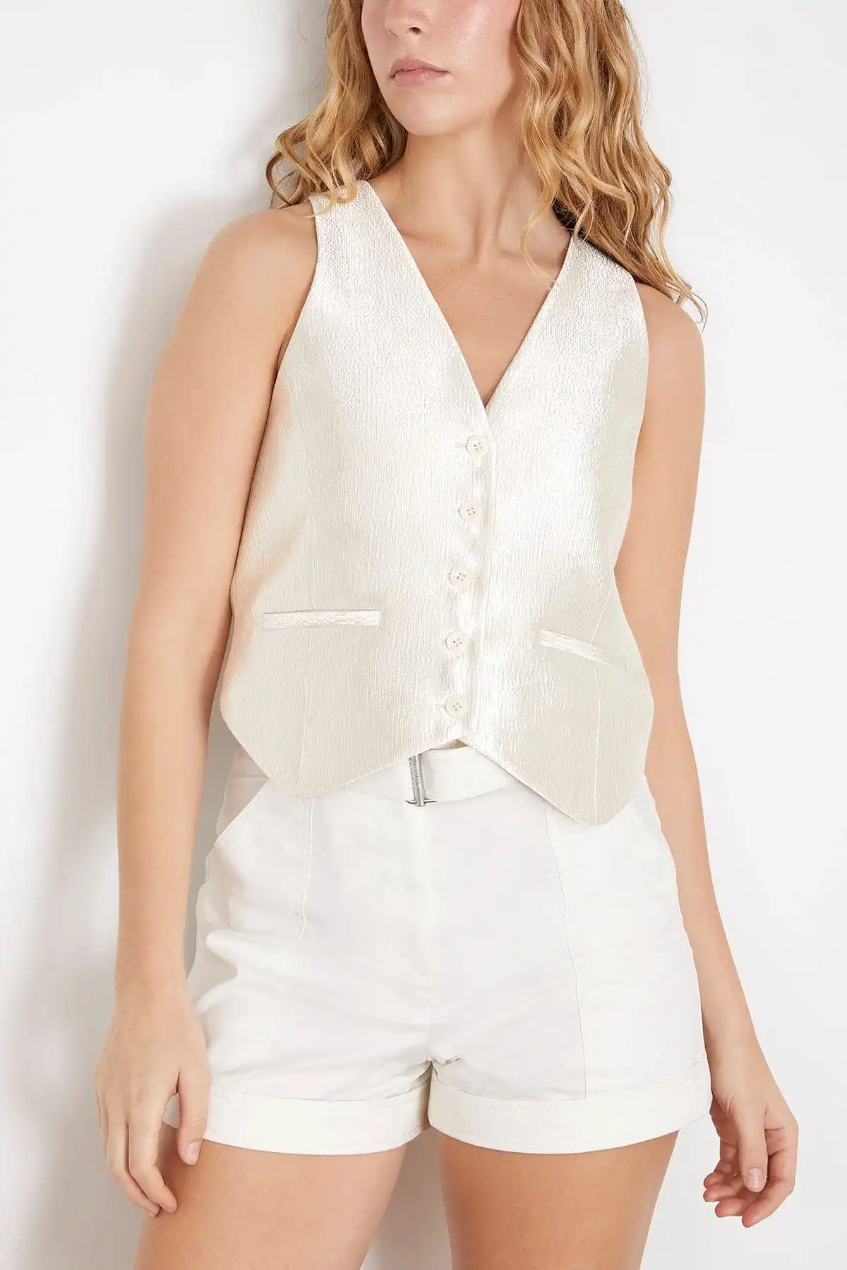 Deb Textured Satin Vest in Cream