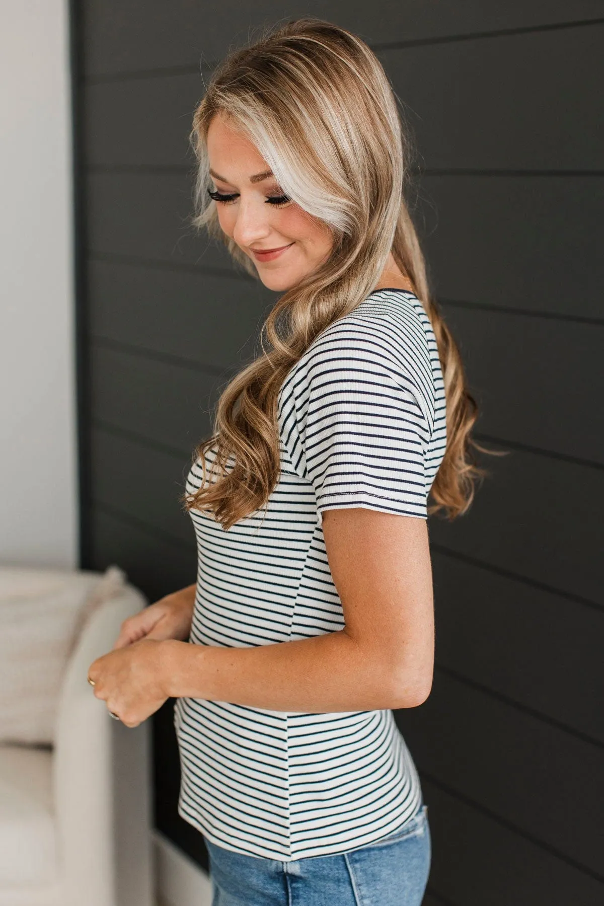 Destined For Love Striped Top- Ivory & Navy