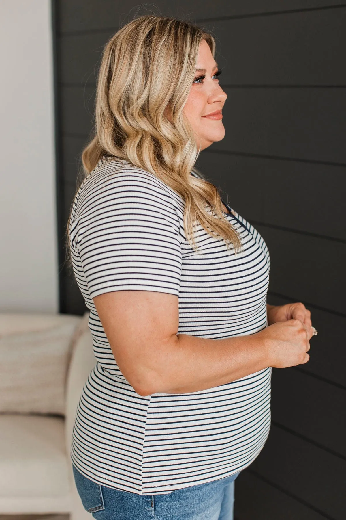 Destined For Love Striped Top- Ivory & Navy